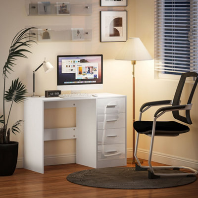 HOMCOM Computer Writing Desk with 4 Drawers, High Gloss Home Office Workstation