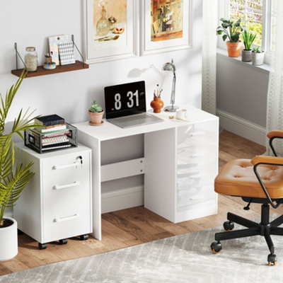 HOMCOM Computer Writing Desk with 4 Drawers, High Gloss Home Office Workstation