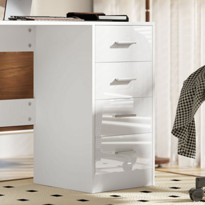 HOMCOM Computer Writing Desk with 4 Drawers, High Gloss Home Office Workstation