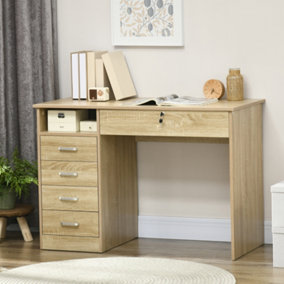 HOMCOM Computer Writing Desk with Five Drawers for Home Office Oak