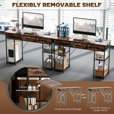 HOMCOM Computer Writing Desk with Power Outlets, Drawers, Shelves, Brown