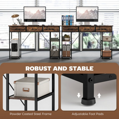 HOMCOM Computer Writing Desk with Power Outlets, Drawers, Shelves, Brown