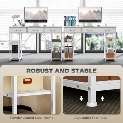 HOMCOM Computer Writing Desk with Power Outlets, Drawers, Shelves, White