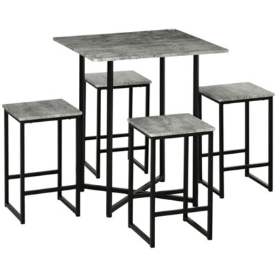 HOMCOM Concrete Effect Square Bar Table Set with Stools for 4 People Grey
