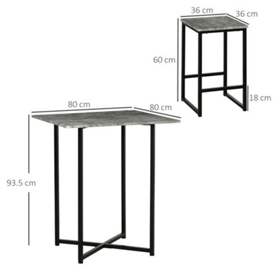 HOMCOM Concrete Effect Square Bar Table Set with Stools for 4 People Grey