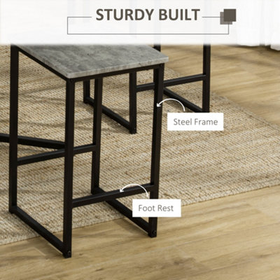 HOMCOM Concrete Effect Square Bar Table Set with Stools for 4 People Grey