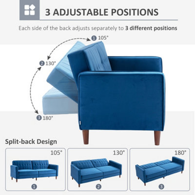 HOMCOM Convertible Sofa Futon Velvet-Touch Tufted Couch Sofa Bed Blue