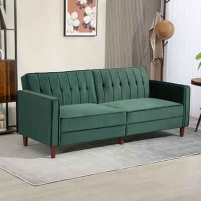 HOMCOM Convertible Sofa Futon Velvet-Touch Tufted Couch Sofa Bed Green