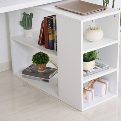 HOMCOM Corner Desk L Shaped Straight Table with Rotating Storage