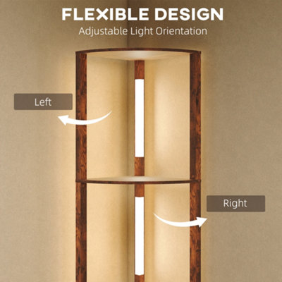 HOMCOM Corner Floor Lamp with Dimmable Warm White LED Light, Rustic Brown