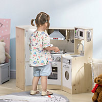 HOMCOM Corner Kids Kitchen w/ Sound Light, Phone, Microwave, Oven, Range Hood