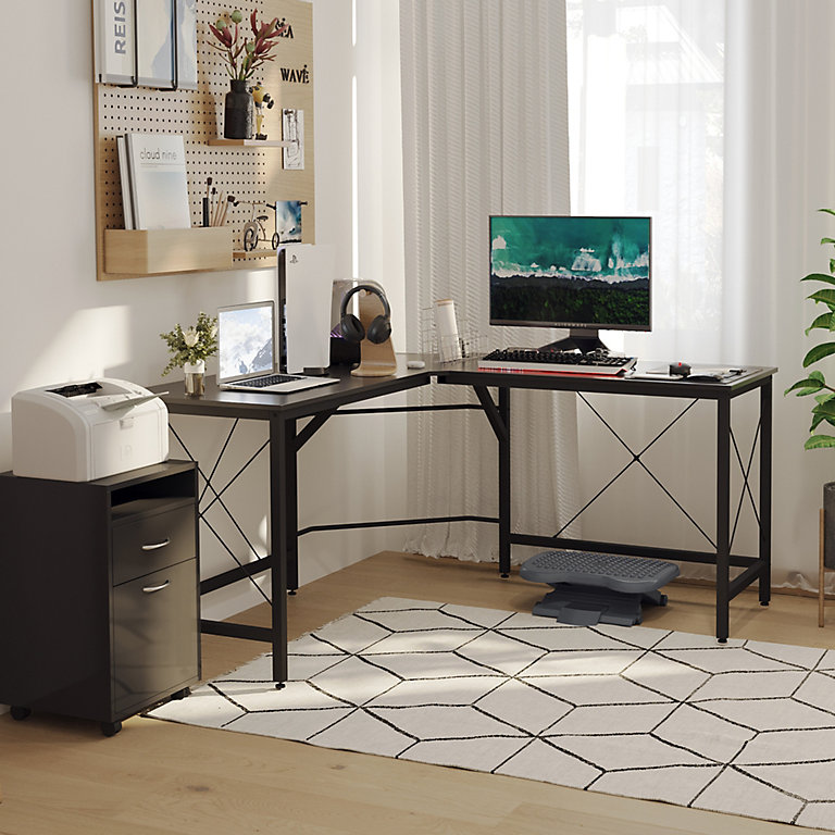 Homcom Corner L-Shape Desk Home Office Gaming Computer Pc Workstation Black  | Diy At B&Q