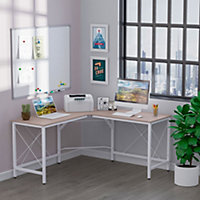 HOMCOM Corner L-Shape Desk Home Office Gaming Computer PC Workstation Oak