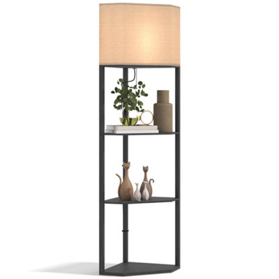 HOMCOM Corner Modern Floor Lamp with Shelves for Living Room Bedroom Black