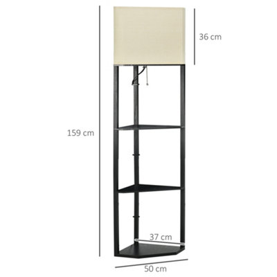 HOMCOM Corner Modern Floor Lamp with Shelves for Living Room, Bedroom, Black