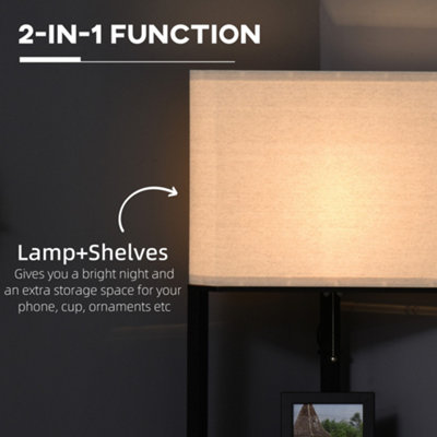 HOMCOM Corner Modern Floor Lamp with Shelves for Living Room, Bedroom, Black