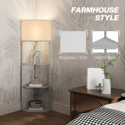 HOMCOM Corner Modern Floor Lamp with Shelves for Living Room