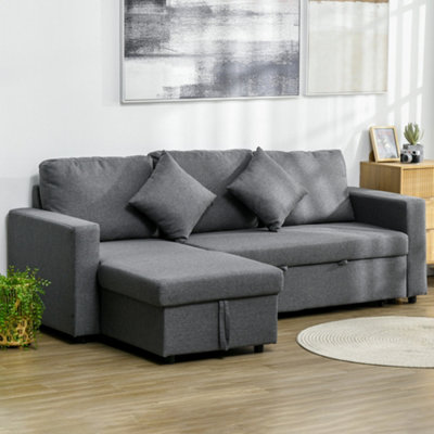 HOMCOM Corner Sofa Bed with Storage, Seater Pull Out Sofa Bed