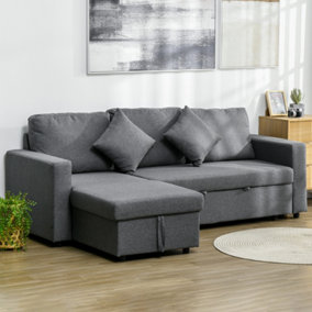 HOMCOM Corner Sofa Bed with Storage, 3 Seater Pull Out Sofa Bed, Dark Grey