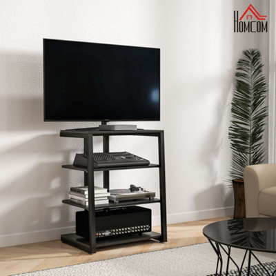 HOMCOM Corner TV Unit for 28" TVs with Shelves, Extension Lead Holder, Black