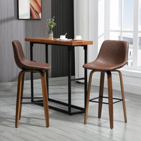 HOMCOM Counter Height Bar stools Set of 2 Mid-Back PU with Wood Legs, Brown