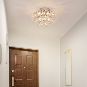 HOMCOM Crystal Ceiling Lamp Chandelier Hallway Flush Mount Pendant 3 Light Dia.30cm Silver