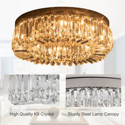 HOMCOM Crystal Ceiling Light Modern Chandeliers for Living Room Bedroom Silver