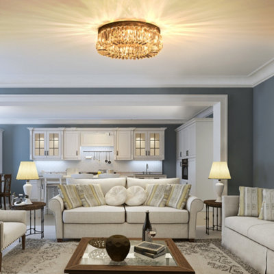 HOMCOM Crystal Ceiling Light Modern Chandeliers for Living Room Bedroom Silver