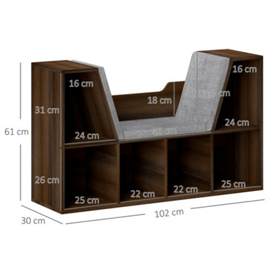 HOMCOM Cube Bookshelf Organizer with Reading Seat, Six Cubes, Chestnut