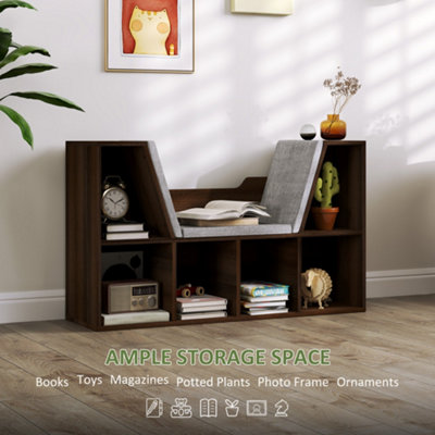 HOMCOM Cube Bookshelf Organizer with Reading Seat, Six Cubes, Chestnut
