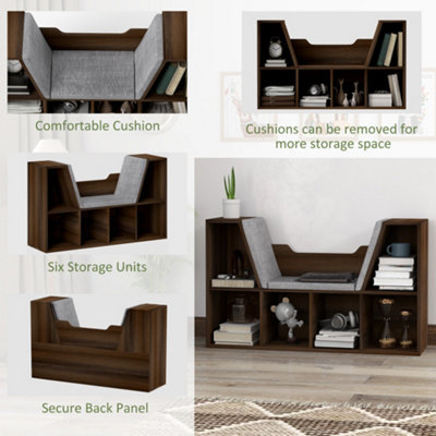 HOMCOM Cube Bookshelf Organizer with Reading Seat, Six Cubes, Chestnut