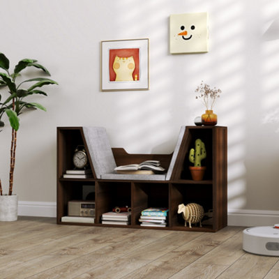 HOMCOM Cube Bookshelf Organizer with Reading Seat, Six Cubes, Chestnut