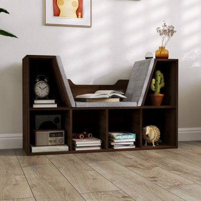 HOMCOM Cube Bookshelf Organizer with Reading Seat, Six Cubes, Chestnut