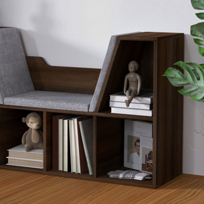HOMCOM Cube Bookshelf Organizer with Reading Seat, Six Cubes, Chestnut