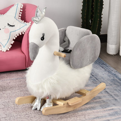 HOMCOM Cute Kids Ride-On Rocking Swan with Sound Seat Belt Plush Body