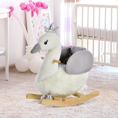 HOMCOM Cute Kids Ride-On Rocking Swan with Sound Seat Belt Plush Body