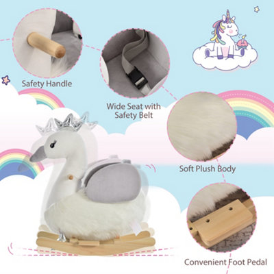 HOMCOM Cute Kids Ride-On Rocking Swan with Sound Seat Belt Plush Body