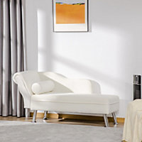 HOMCOM Deluxe Chaise Longue Designer Retro Vintage Style Sofa Lounge Day Bed With Bolster Cushion Cream White