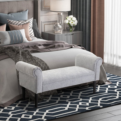 HOMCOM Deluxe Linen Bed End Arm Bench Bedside Bench Footstool Home Decor