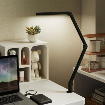 HOMCOM Desk Lamp with Adjustable Swing Arm, Dimmable LED Desk Light, Black
