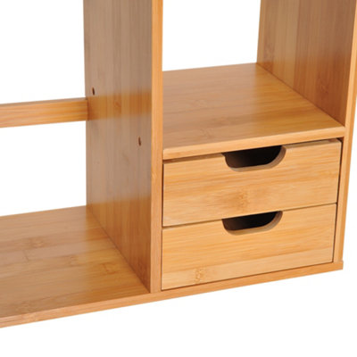 HOMCOM Desk Organiser Desktop Bookshelf 180 Degree Rotatable 2 Drawers Bamboo