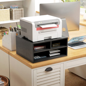 HOMCOM Desktop Printer Stand with 3 Open Compartments, Desk Organiser, Black