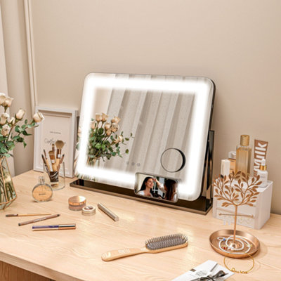 HOMCOM Dimmable Lighted Makeup Mirror with Magnifier, USB Port, 360 Degree Rotation