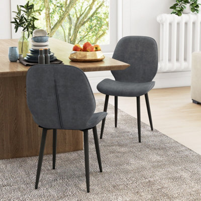 HOMCOM Dining Chairs Set of 2 Upholstered Kitchen Chairs w/ Metal Legs Grey