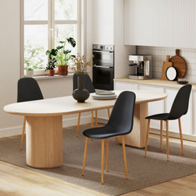 HOMCOM Dining Chairs Set of 4 w/ Curved Back, Steel Legs, Black