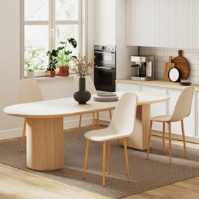 HOMCOM Dining Chairs Set of 4 w/ Curved Back, Steel Legs, Khaki