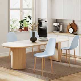HOMCOM Dining Chairs Set of 4 w/ Curved Back, Steel Legs, Light Blue