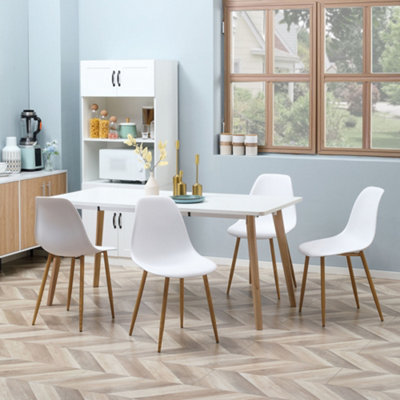 HOMCOM Dining Chairs Set of 4 w/ Curved Back, Steel Legs, White
