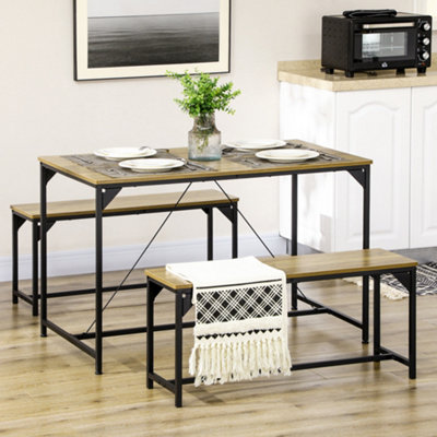 HOMCOM Dining Table and Bench Set for 4, Modern Kitchen Table & 2 Benches