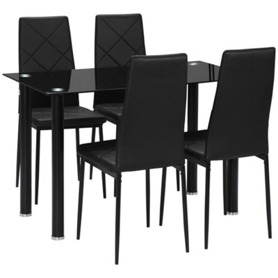 HOMCOM Dining Table and Chairs Set for 4 with Padded Seat, Black